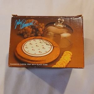 Julie Pomerantz Goodwood Teakwood Cheese Tray with Glass Dome in Original Box.